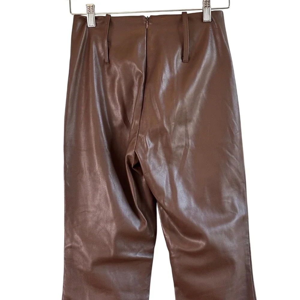 Tiger Mist Flare Leg Pants Brown Womens Size S Faux Leather High Rise Edgy Y2K